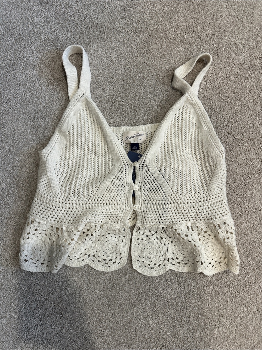 Universal Thread Cream Crochet Button-Front Camisole